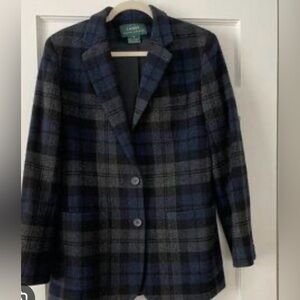Ralph Lauren Blue and Gray Plaid Wool Blazer